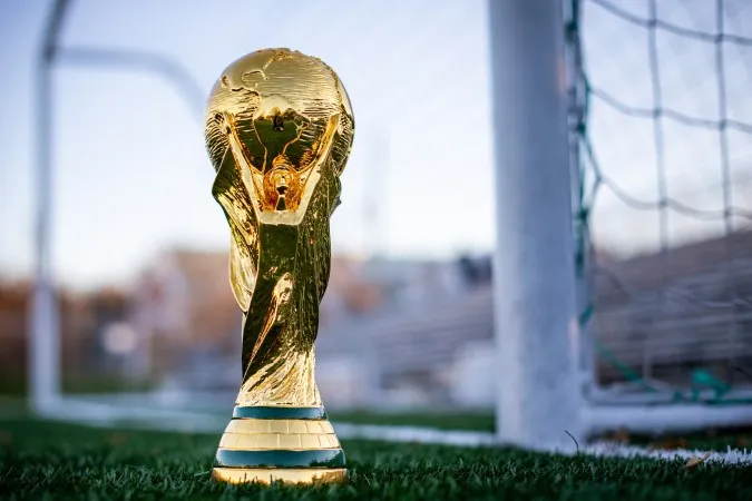 A photo of the FIFA World Cup Trophy.